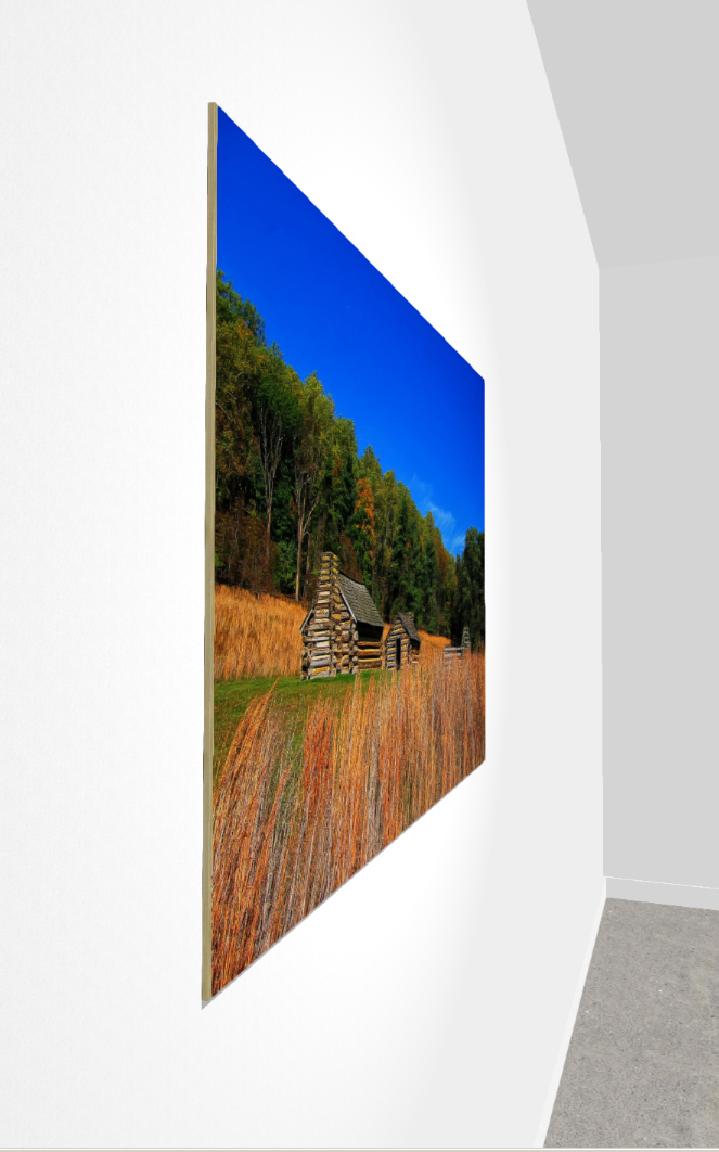 The Print is mounted on a 1/4" board and finished with a beveled edge. This style is displayed flush to the wall with a keyhole...