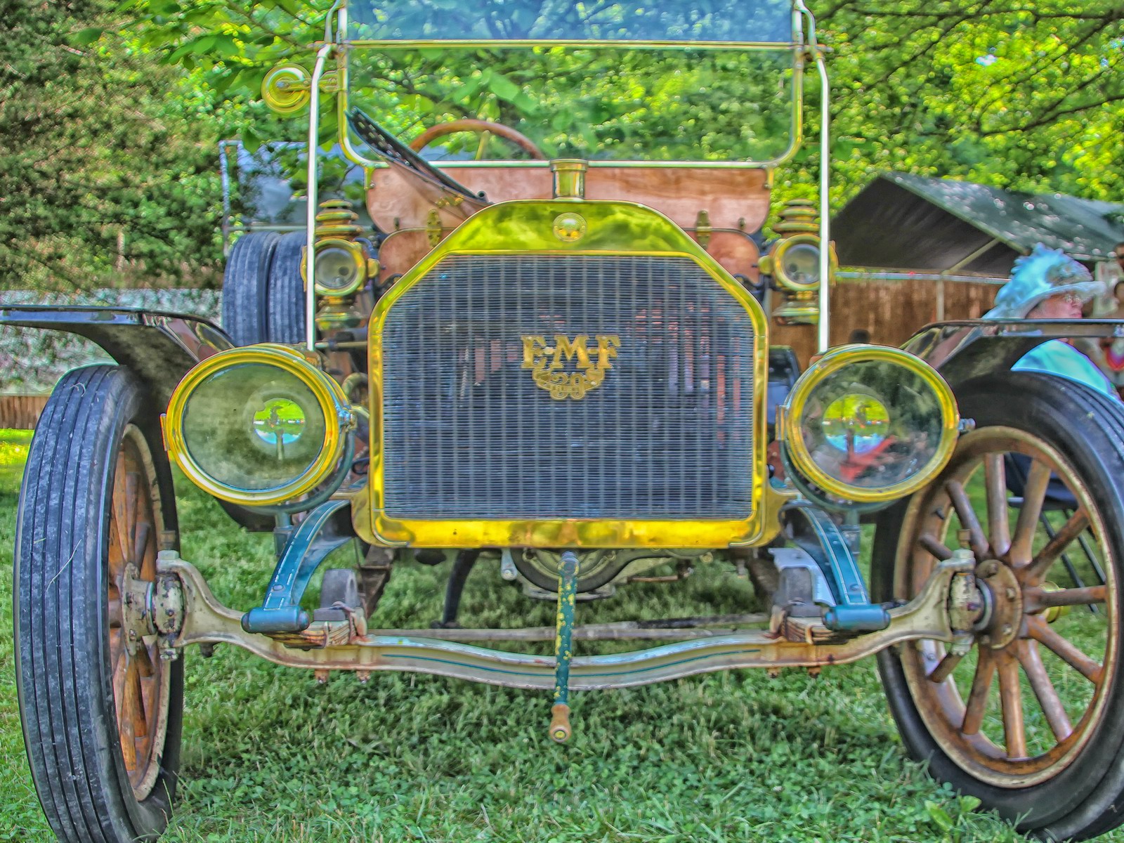 This 1913 vintage Everett Metzger Flanders and its driver enjoying the summer day at the park museum.