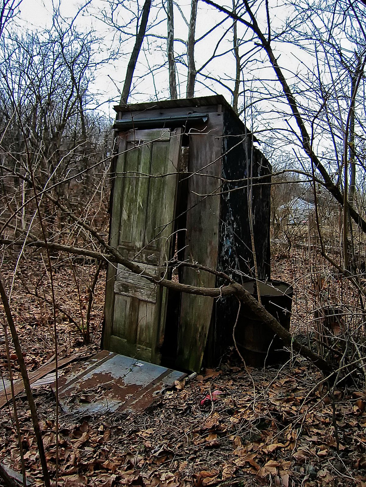 A frozen seat and cold breeze kept company in the outhouse.