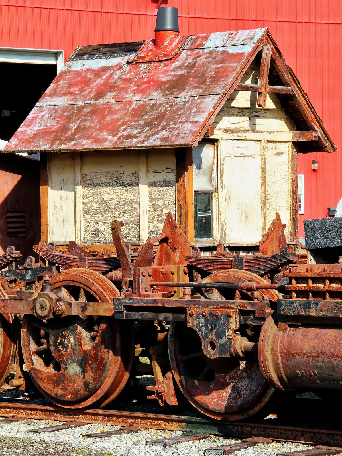 Heavy iron and rust wait for there renewal at the WK&S Railroad maintenance building.