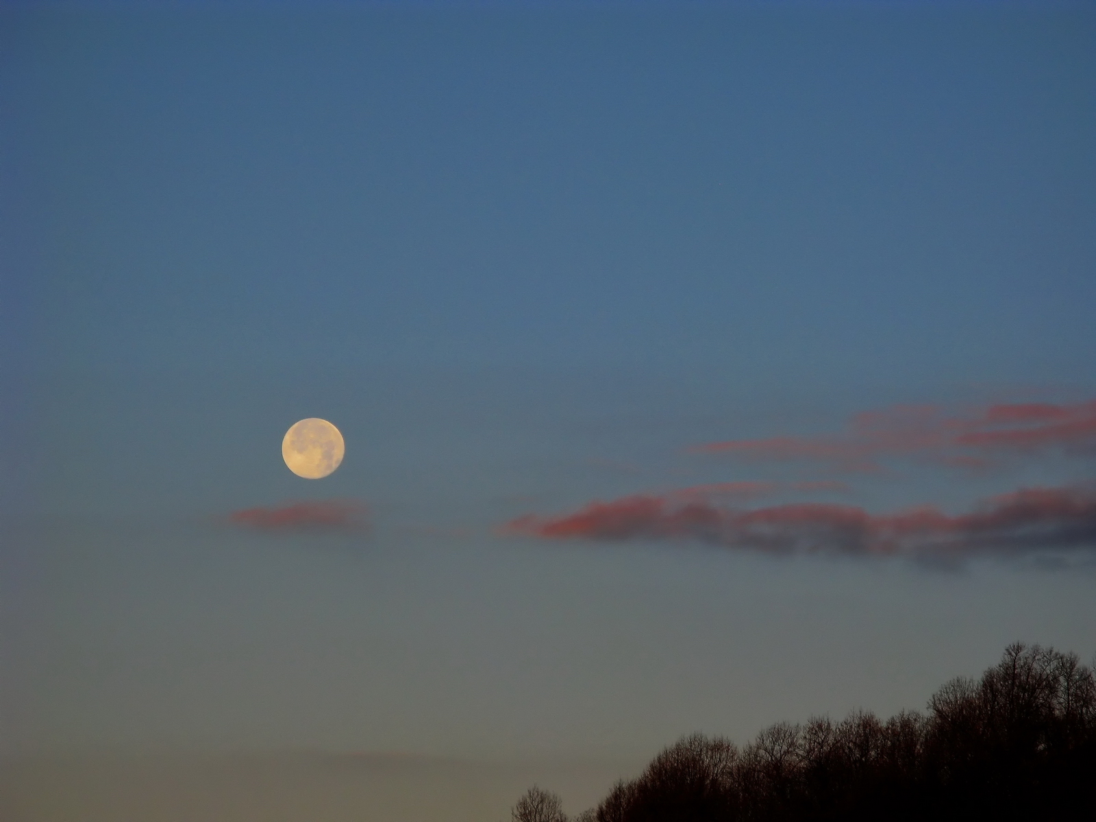 The moon was searching for a dark place as the morning sun quickly approached.