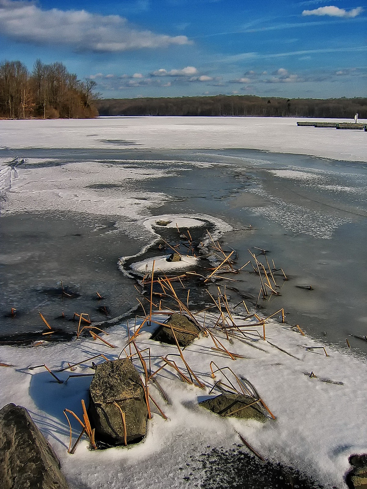 Cold wind provided solitude on the lake.