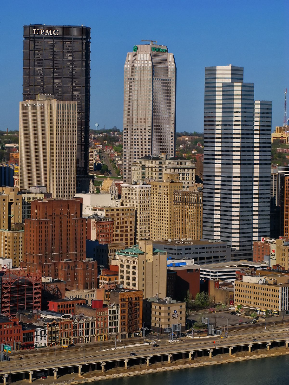 The Pittsburgh Skyline shows the age of its architecture, from small to very large buildings.