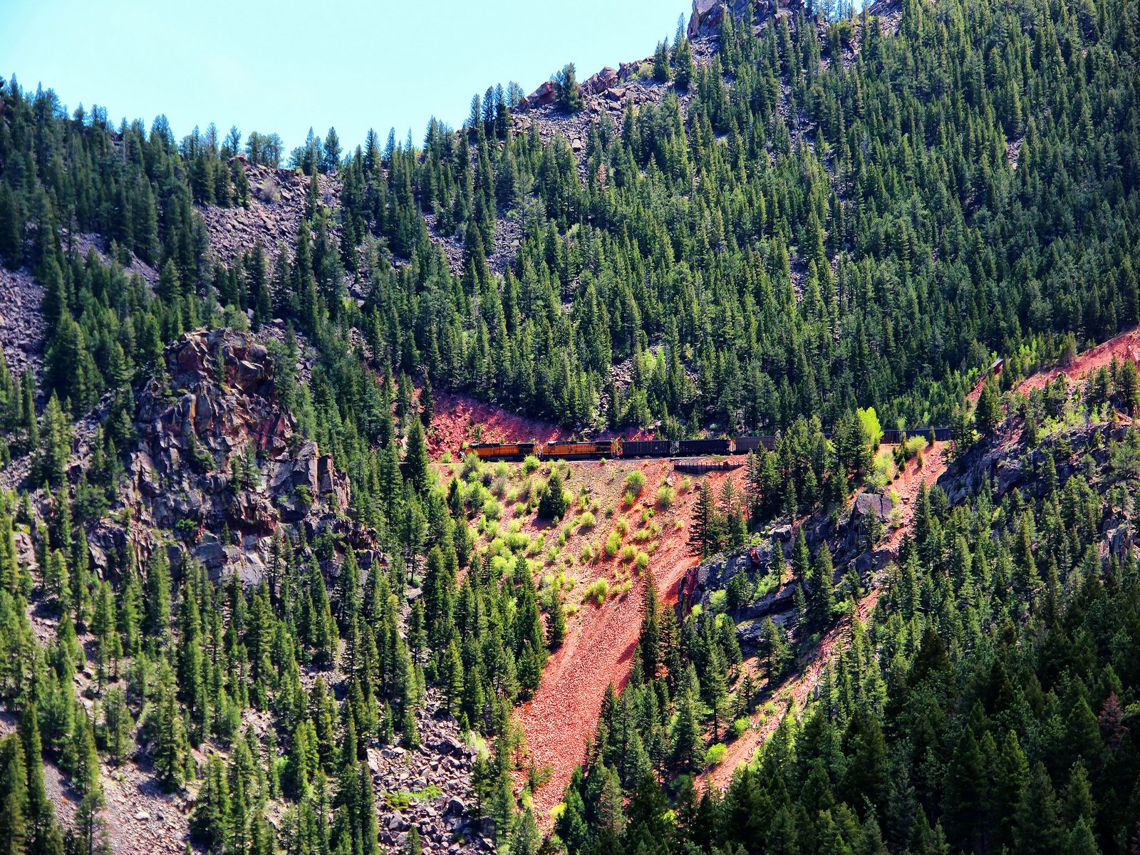 A train carrying coal enters Eldorado Mountain.